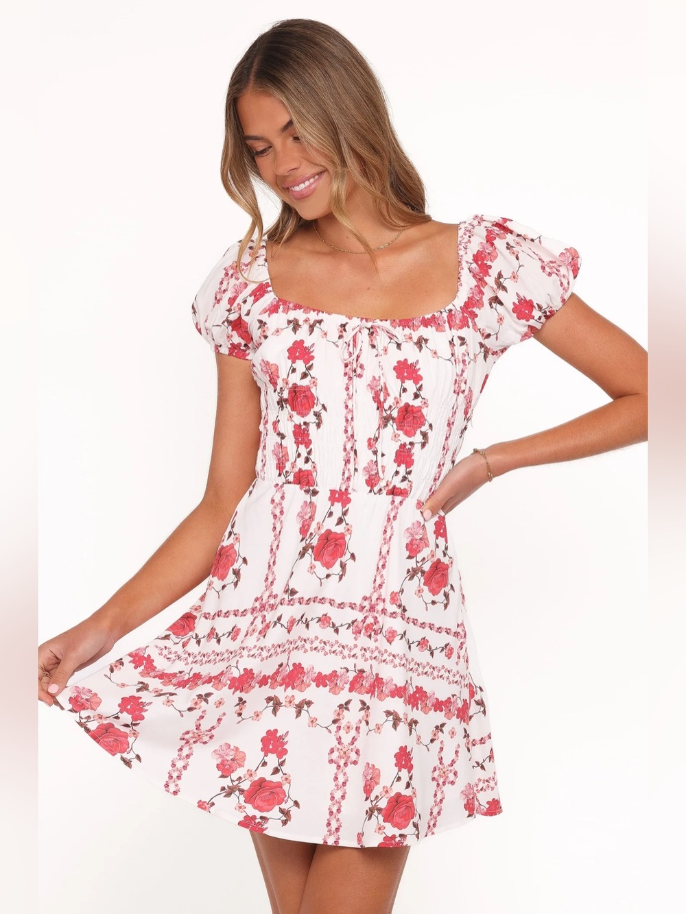 Petal & Pup red and white floral mini dress size S new with tags